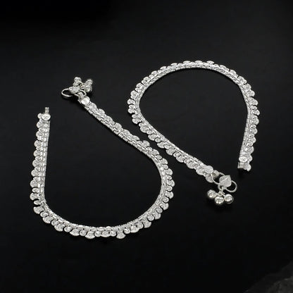Boho style Real Silver women pajeb Anklet Pair 10"