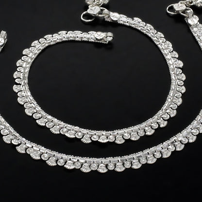 Boho style Real Silver women pajeb Anklet Pair 10"