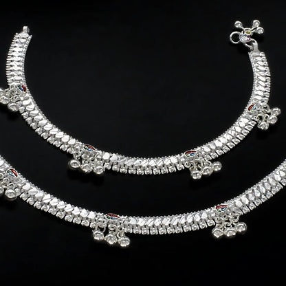 Real Silver women jingle bells jhanjhar Anklet Pair 10"