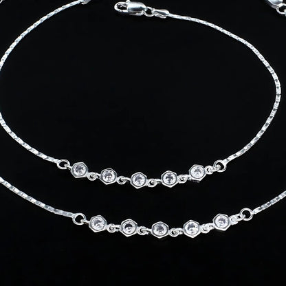 Real Silver Women White CZ pretty Jhanjhar Anklet Pair 10.5"