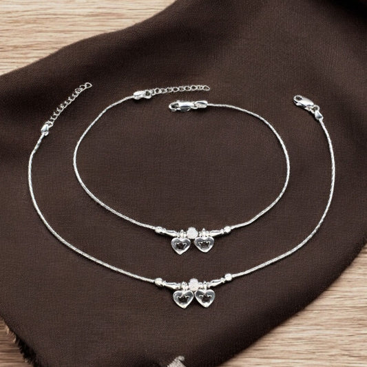 Real Silver women heart style Anklet Pajeb Pair 10.5"