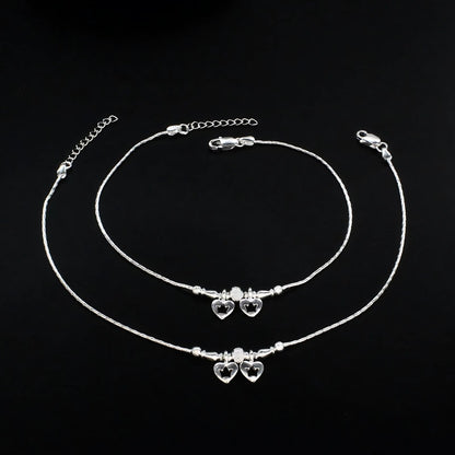 Real Silver women heart style Anklet Pajeb Pair 10.5"