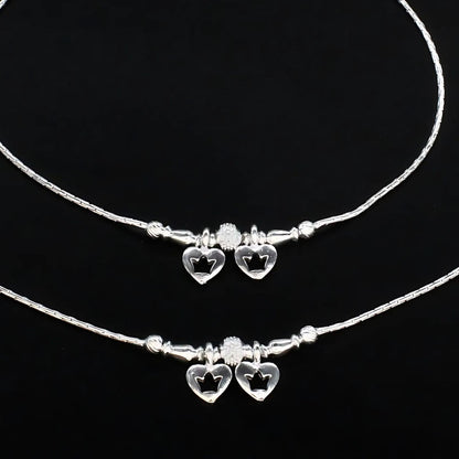 Real Silver women heart style Anklet Pajeb Pair 10.5"