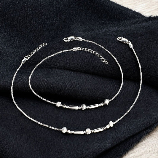 Real Silver women chain design Payal Anklet Pair 10.8"