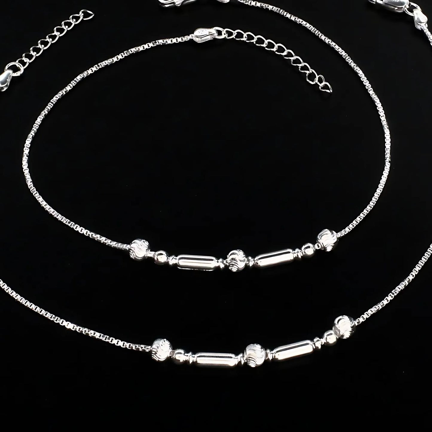 Real Silver women chain design Payal Anklet Pair 10.8"