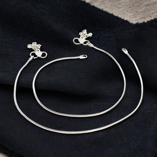 daily wear Real Silver women snake style chain Anklet Payal Pair 10.3"