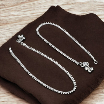 Real Silver beach wear women Anklet ghungroo payal Pair 10.3"