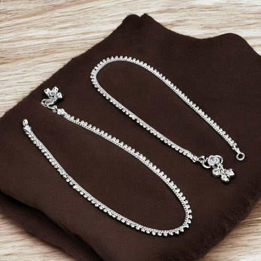 Real Silver beach wear women Anklet ghungroo payal Pair 10.3"