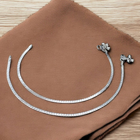 Real Silver women cultural design Pajeb Anklet Pair 10.3"