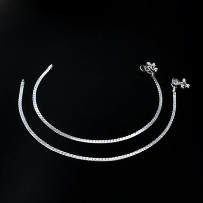 Real Silver women cultural design Pajeb Anklet Pair 10.3"