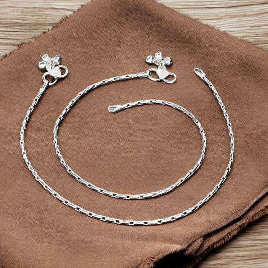 Real Silver women beach wear Payal Anklet Pair 10.3"
