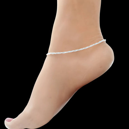Real Silver women designer twisted chain style Pajeb Anklet Pair 10.3"