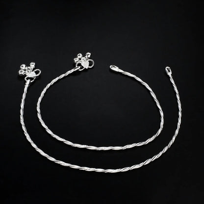 Real Silver women designer twisted chain style Pajeb Anklet Pair 10.3"