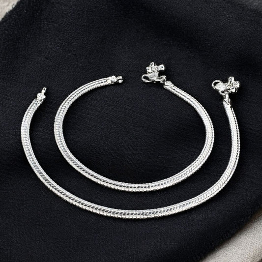 Real Silver women snake chain Payal Anklet Pair 10.2"