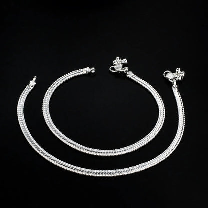 Real Silver women snake chain Payal Anklet Pair 10.2"