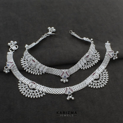 Real Sterling Silver women wedding style Multi CZ Anklets Ankle Pair 10.2"