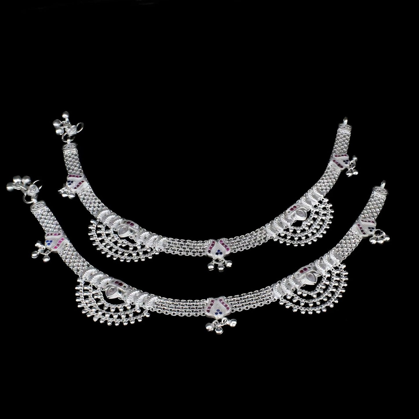 Real Sterling Silver women wedding style Multi CZ Anklets Ankle Pair 10.2"