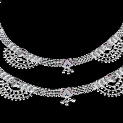 Real Sterling Silver women wedding style Multi CZ Anklets Ankle Pair 10.2"