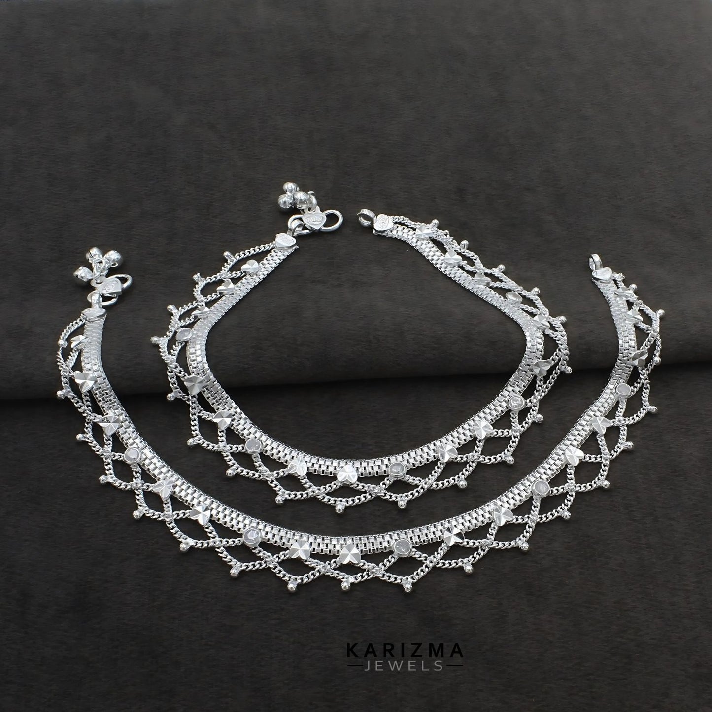 Real Sterling Silver women gifting jewelery Anklets Ankle Pair 10.5"