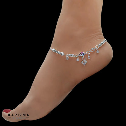 Real Sterling Silver women Multi CZ Excellent Anklets Ankle Pair 10.5"