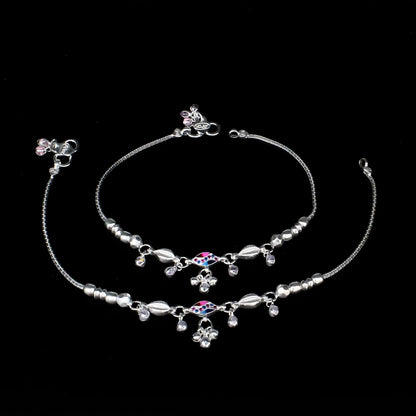 Real Sterling Silver women Multi CZ Excellent Anklets Ankle Pair 10.5"