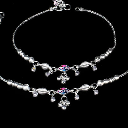 Real Sterling Silver women Multi CZ Excellent Anklets Ankle Pair 10.5"