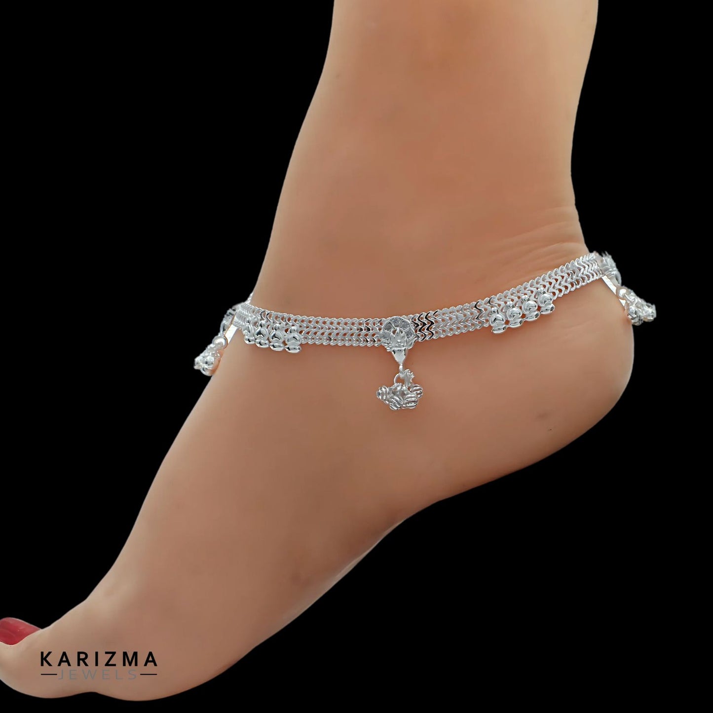 Real Sterling Silver women White CZ brides collection Anklets Ankle Pair 10.3"