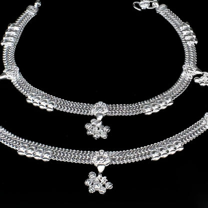 Real Sterling Silver women White CZ brides collection Anklets Ankle Pair 10.3"