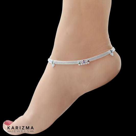 Beach wear Real Sterling Silver women Multi CZ Anklet Ankle Pair 10.3"