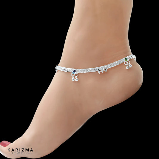 Real Sterling Silver women boho style Anklet Ankle Pair 10.3"
