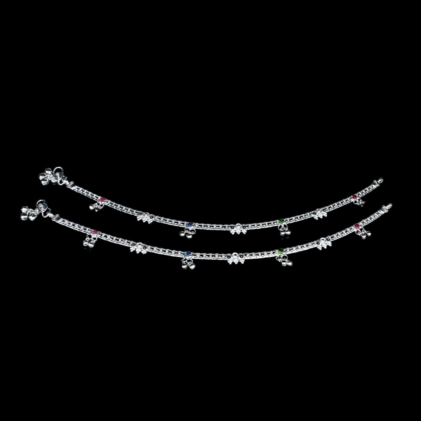 Real Sterling Silver women boho style Anklet Ankle Pair 10.3"