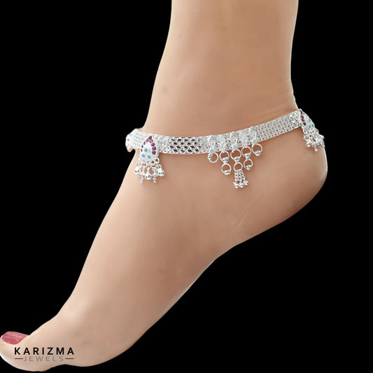 Real Sterling Silver women Bridal style Pink CZ Anklet Ankle Pair 10.3"