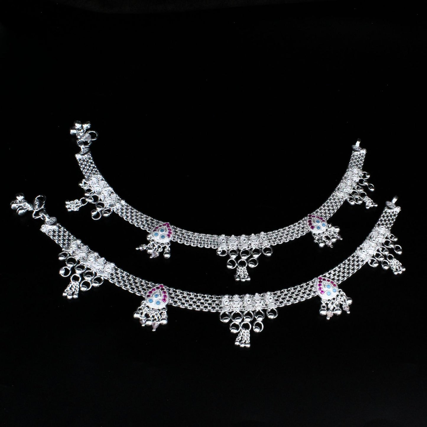 Real Sterling Silver women Bridal style Pink CZ Anklet Ankle Pair 10.3"