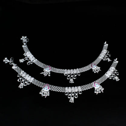Real Sterling Silver women Bridal style Pink CZ Anklet Ankle Pair 10.3"