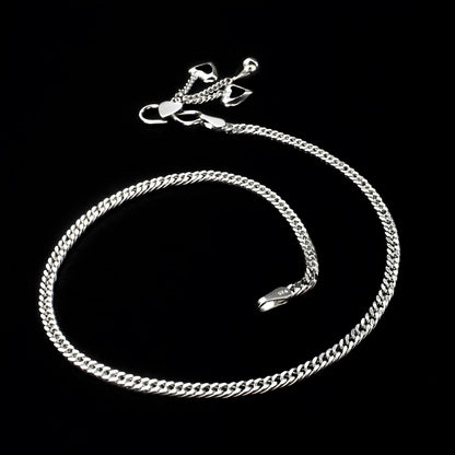 925 Sterling Silver women cuban Chain Anklet 10.3" - Single