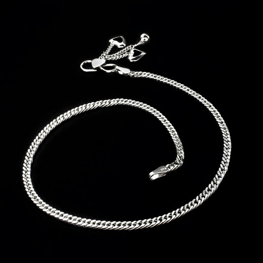 925 Sterling Silver women cuban Chain Anklet 10.3" - Single