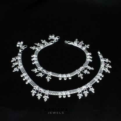 Real Sterling Silver women Pink CZ Best Anklet Ankle Pair 10.3"