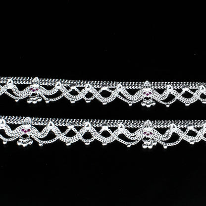 Real Sterling Silver women Pink CZ handmade Excellent Anklet Ankle Pair 10.3"