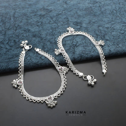 Real Sterling Silver women Multi CZ unique Anklet Ankle Pair 10.3"