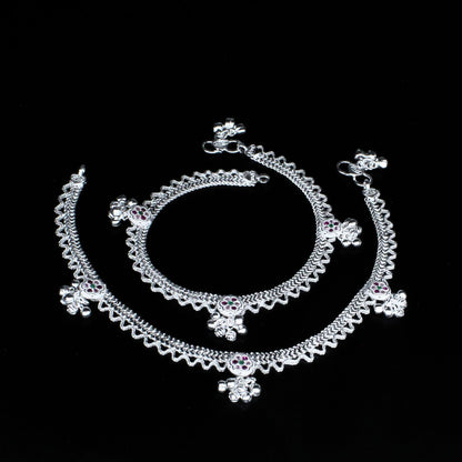 Real Sterling Silver women Multi CZ unique Anklet Ankle Pair 10.3"