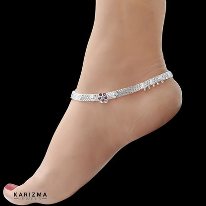 Real Sterling Silver women Pink White CZ Anklet Ankle Pair 10.3"