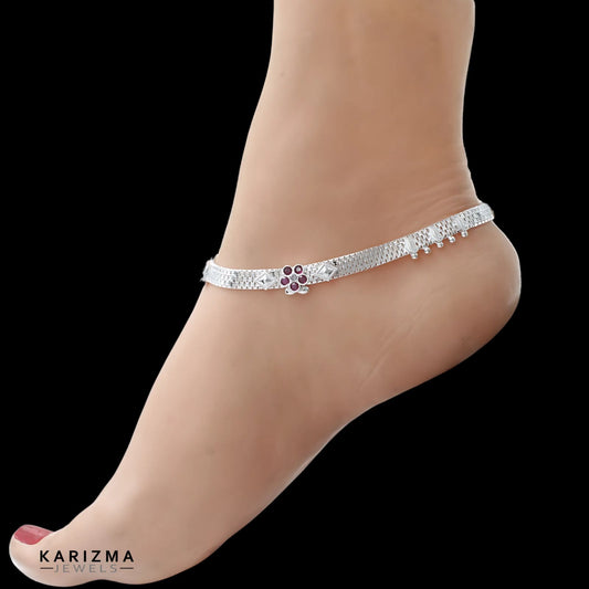 Real Sterling Silver women Pink White CZ Anklet Ankle Pair 10.3"