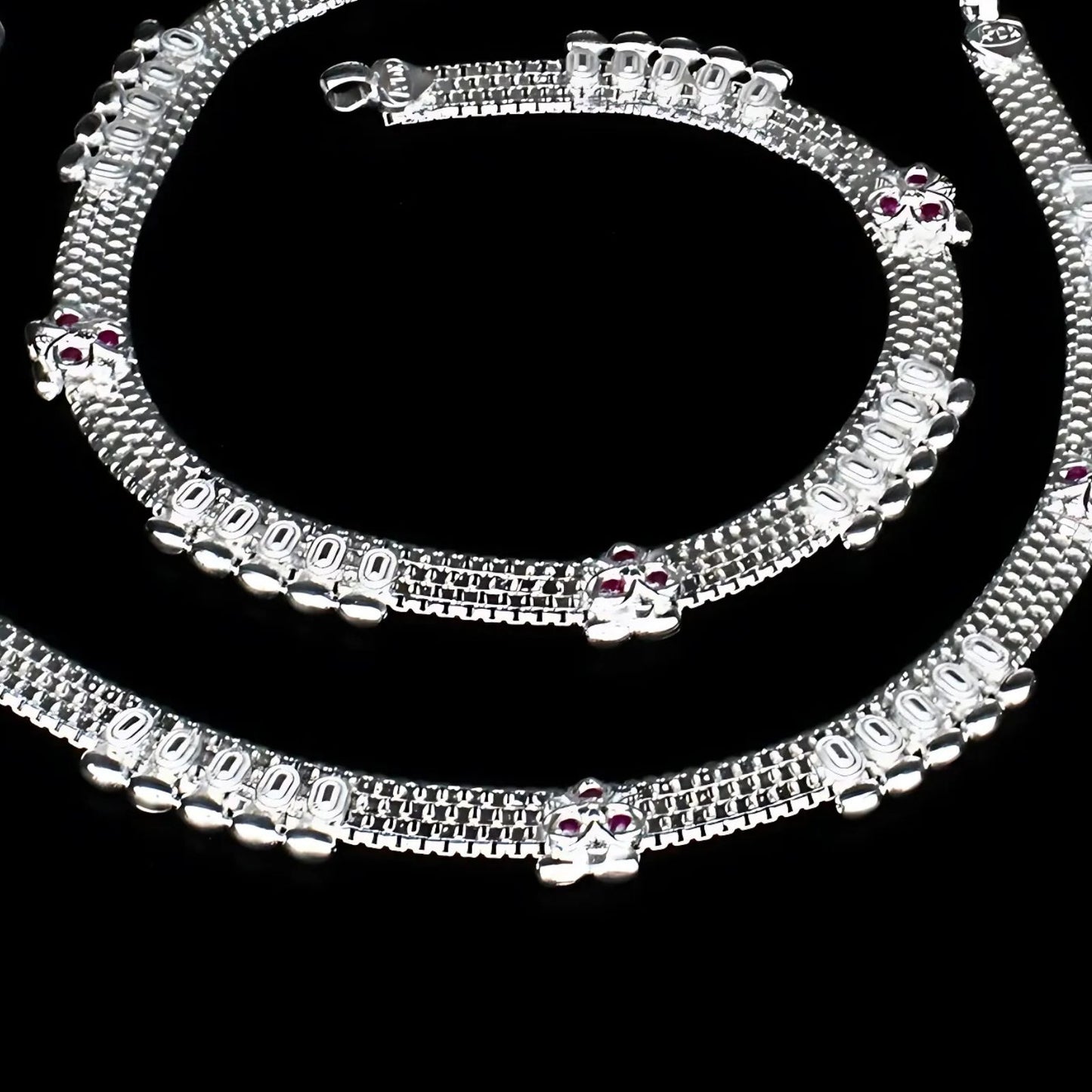 Real Sterling Silver women Pink CZ party wear Anklet Ankle Pair 10.3"