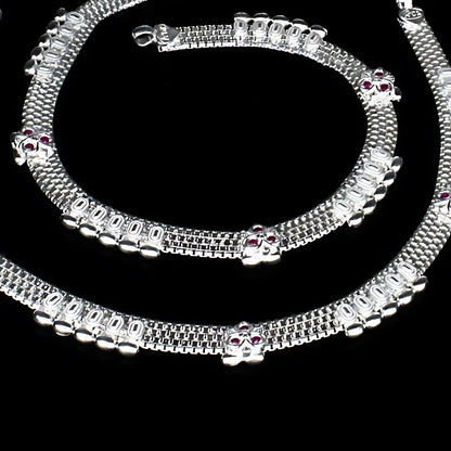 Real Sterling Silver women Pink CZ party wear Anklet Ankle Pair 10.3"
