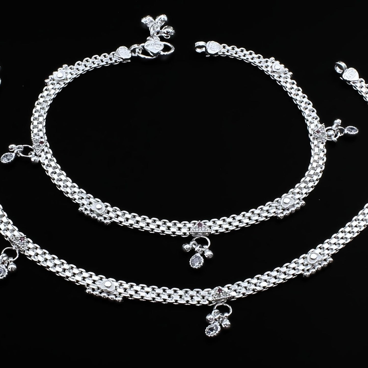 Real Silver Beach Wear Women CZ Anklets Ankle Pair 10.5"