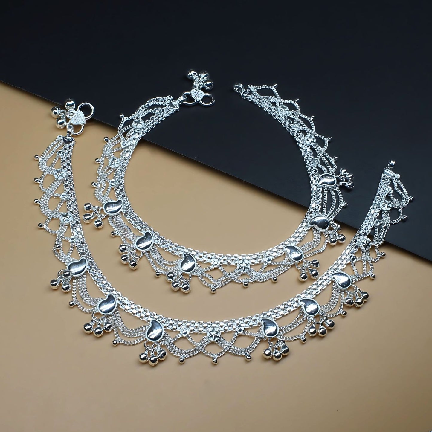 Indian brides collection Real Silver Anklets for Women Ankle Pair 10.3"