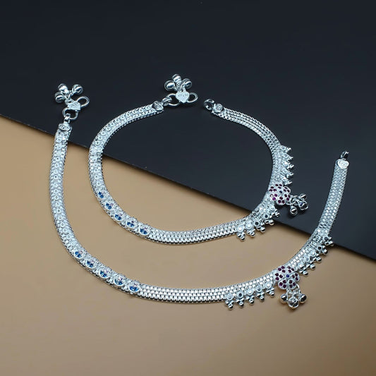 Real Silver CZ designer Anklets for Women Ankle Pair 10.3"