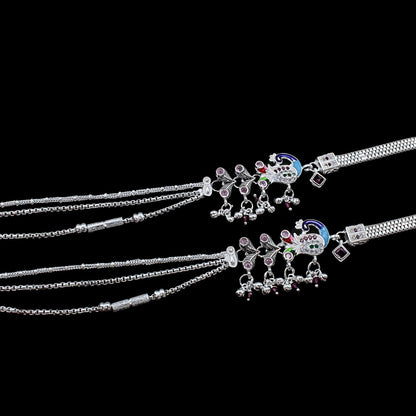 Traditional Real Silver CZ Peacock Style Anklets Ankle Pair 10.5"