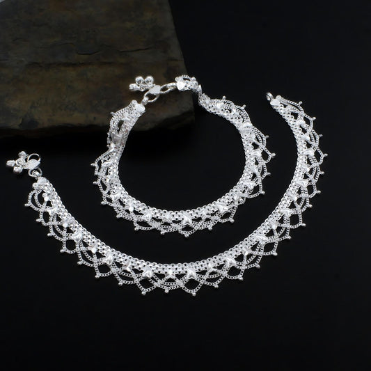 Real Silver Bridal Women Excellent Anklets Ankle Pair 10.3"