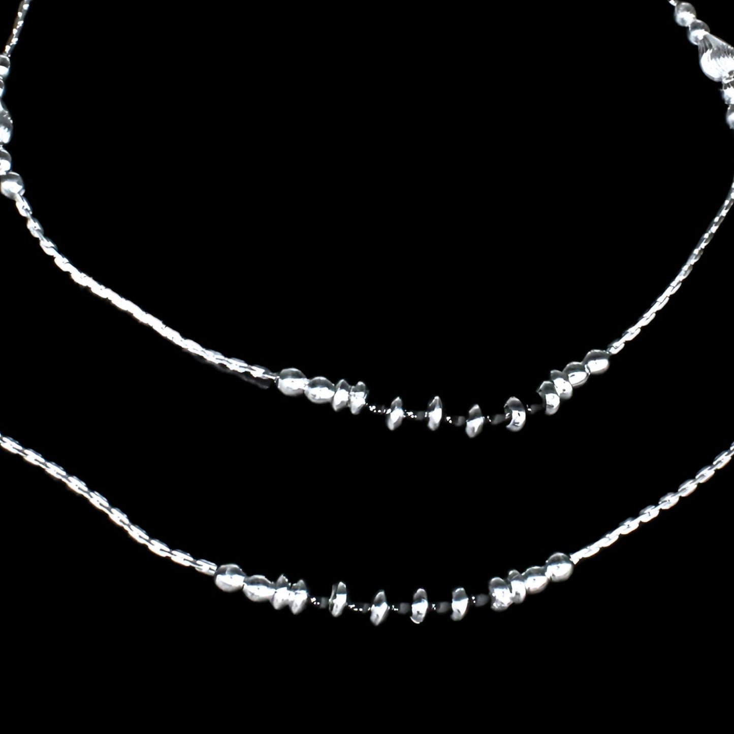 Sterling Silver Nazaria Anklets with Black Beads for Women Ankle Pair 10.3"